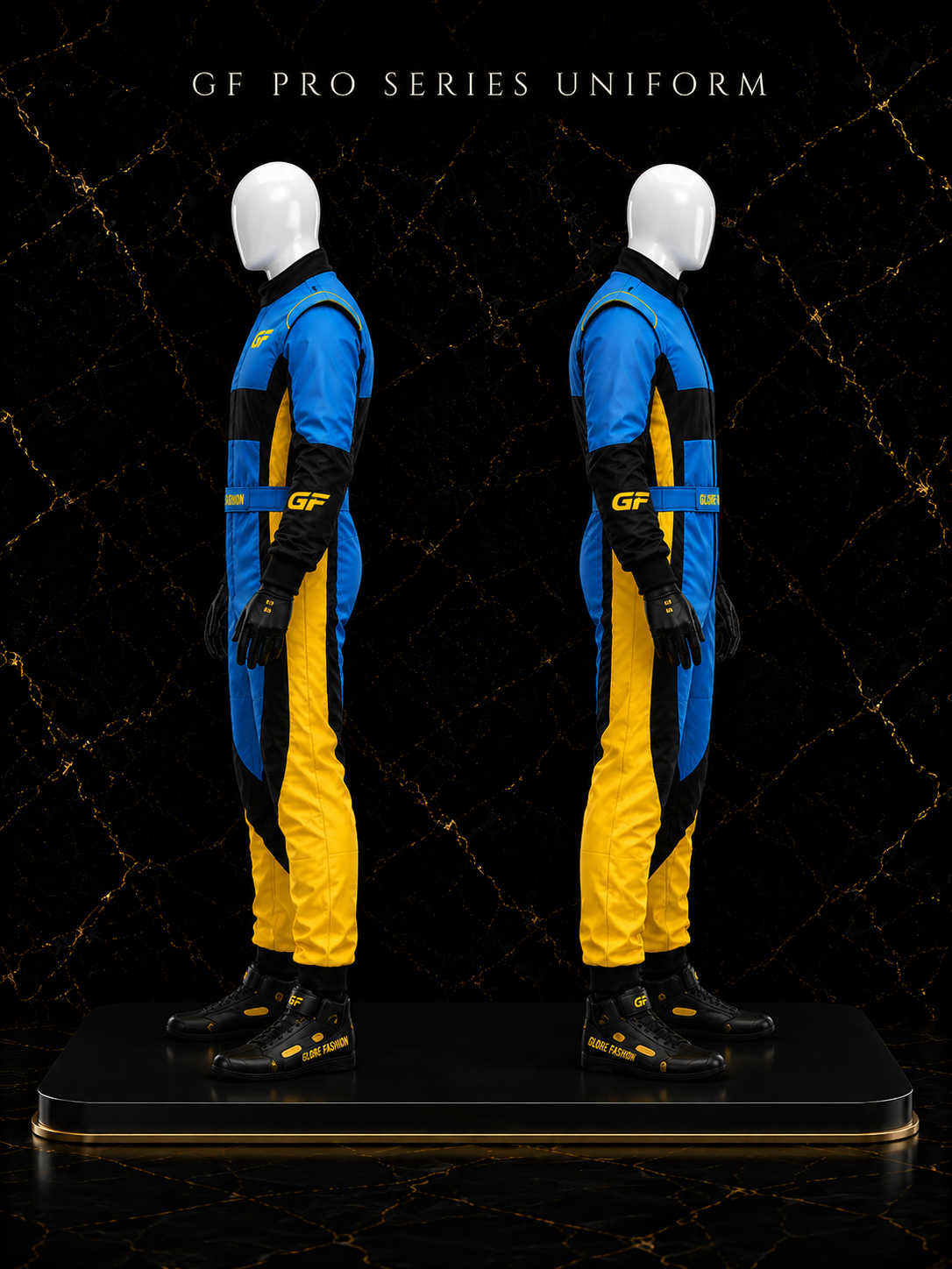 Blue Yellow Custom Kart Racing Suit | Professional Motorsport Racing Suit | Glore Fashion
