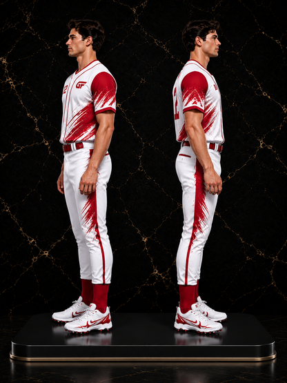 Custom Red White Baseball Uniform Set – Sublimated Team Jersey & Pants with Logo and Number