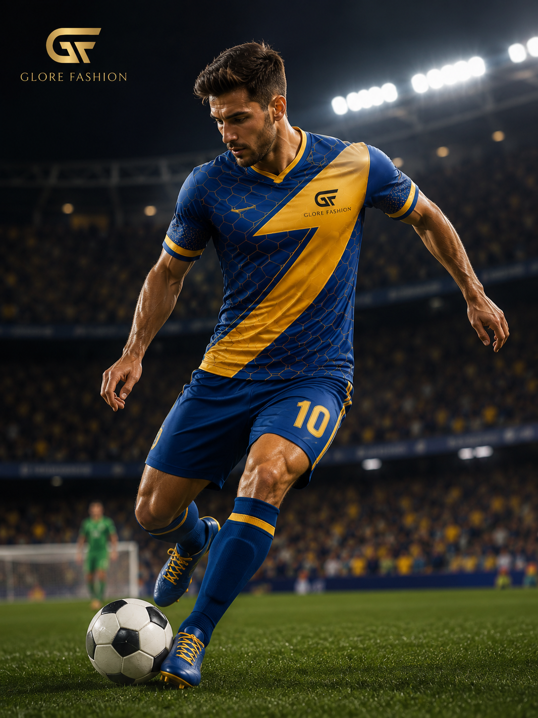 Custom Navy Blue & Gold Soccer Uniform – Sublimated Football Jersey Set | Glore Fashion