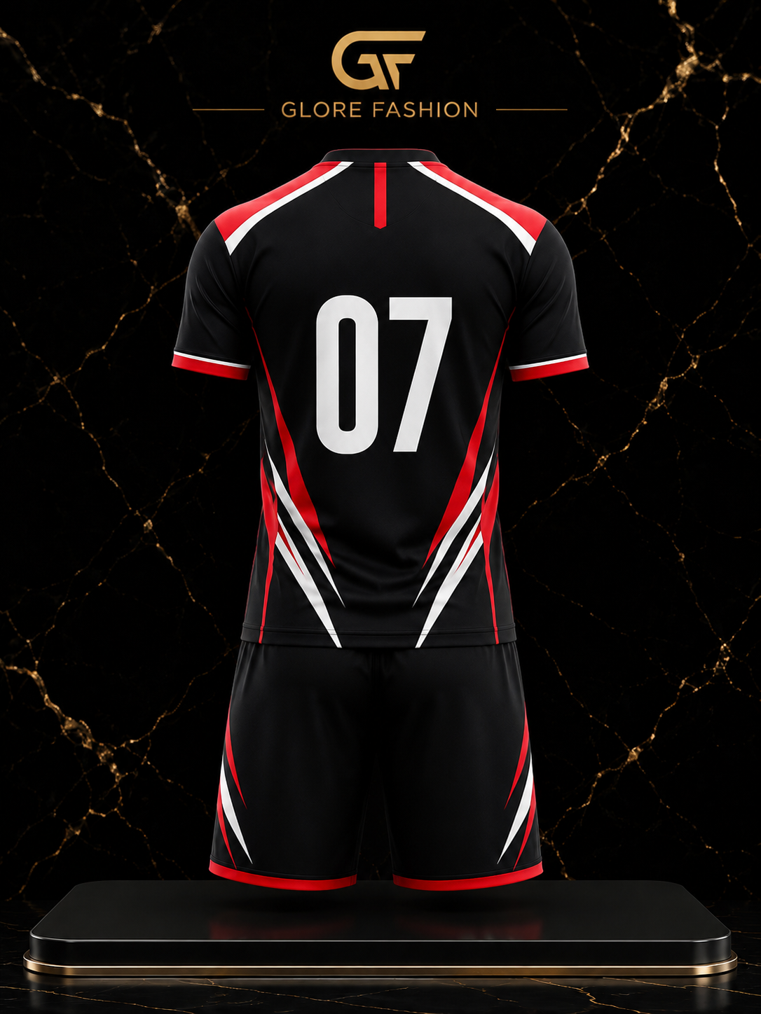 Custom Black Red Soccer Uniform – Sublimated Football Jersey Set | Glore Fashion