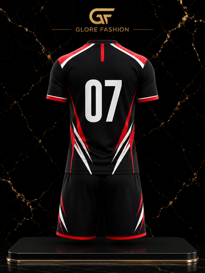 Custom Black Red Soccer Uniform – Sublimated Football Jersey Set | Glore Fashion