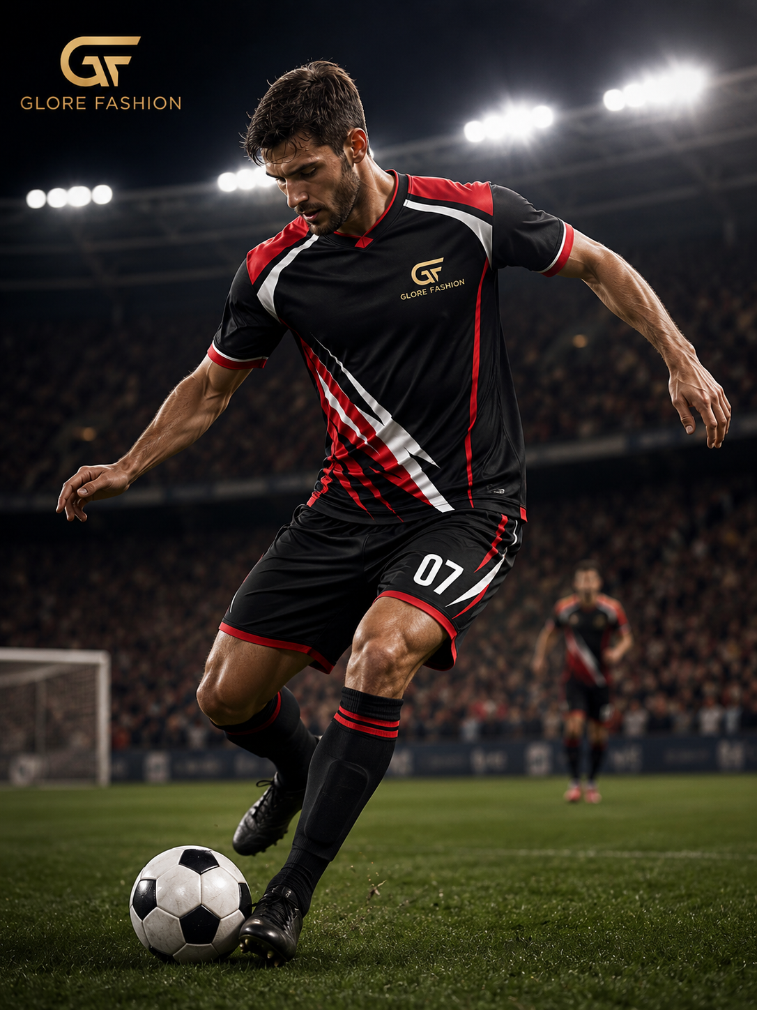 Custom Black Red Soccer Uniform – Sublimated Football Jersey Set | Glore Fashion