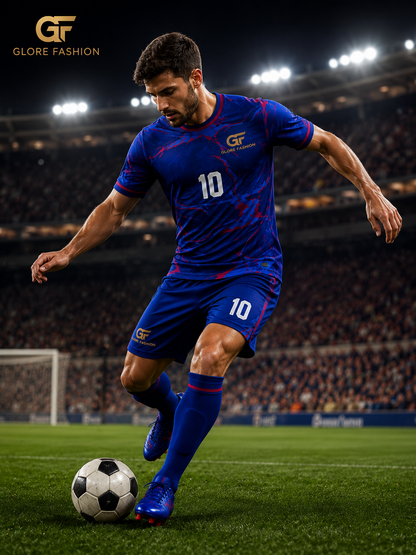 Custom Blue Marble Soccer Uniform – Sublimated Football Jersey Set | Glore Fashion