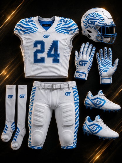 White Cyan Custom American Football Uniform | Zebra Wave Elite Series | Glore Fashion