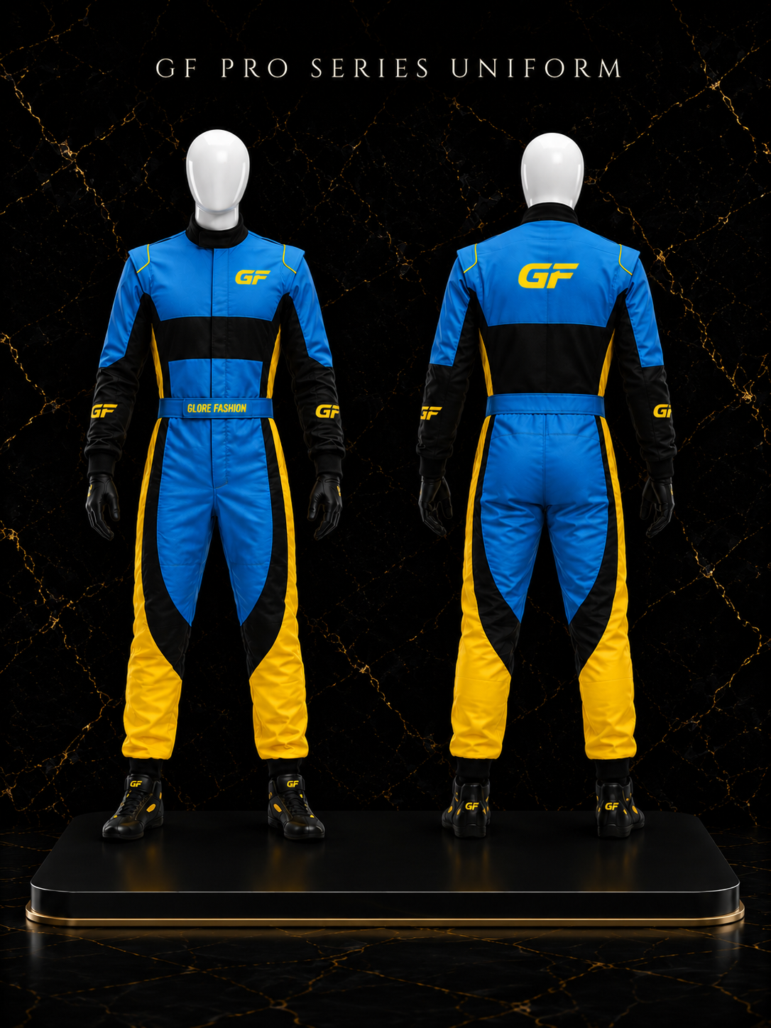 Blue Yellow Custom Kart Racing Suit | Professional Motorsport Racing Suit | Glore Fashion