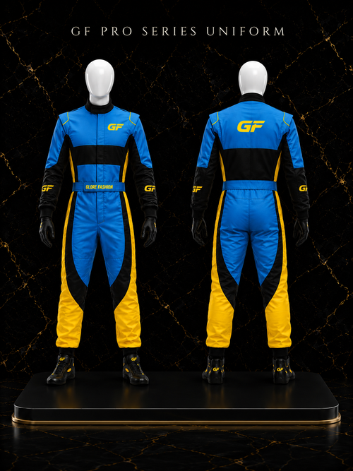 Blue Yellow Custom Kart Racing Suit | Professional Motorsport Racing Suit | Glore Fashion