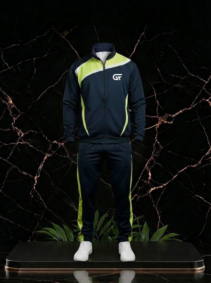 Custom Navy & Neon Green Tracksuit | Premium Team Training Suit | OEM Sportswear Manufacturer