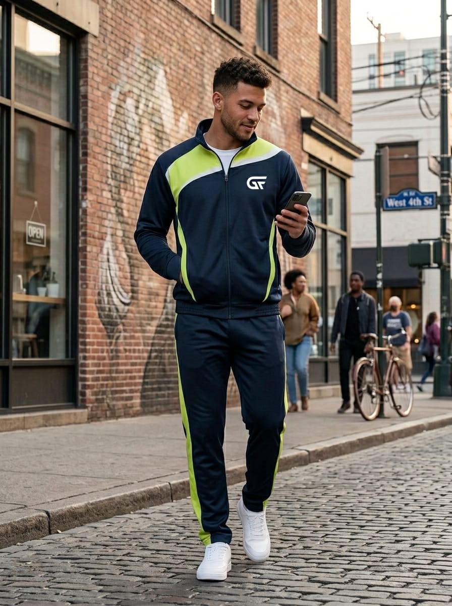 Custom Navy & Neon Green Tracksuit | Premium Team Training Suit | OEM Sportswear Manufacturer