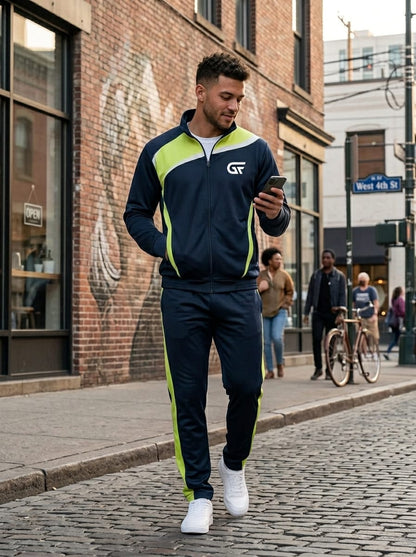 Custom Navy & Neon Green Tracksuit | Premium Team Training Suit | OEM Sportswear Manufacturer