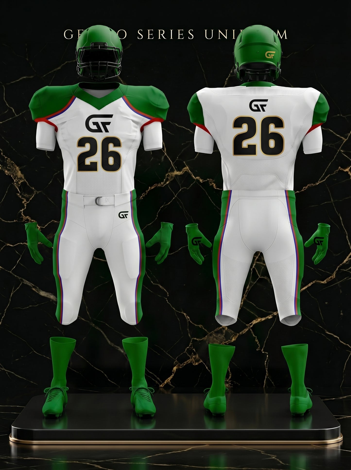 White & Green Custom American Football Uniform | Elite Team Jersey & Pants Set | Glore Fashion