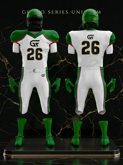 White & Green Custom American Football Uniform | Elite Team Jersey & Pants Set | Glore Fashion