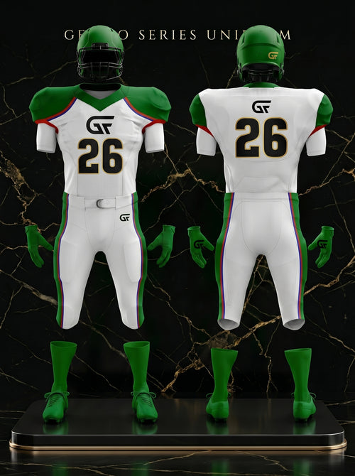 White & Green Custom American Football Uniform | Elite Team Jersey & Pants Set | Glore Fashion