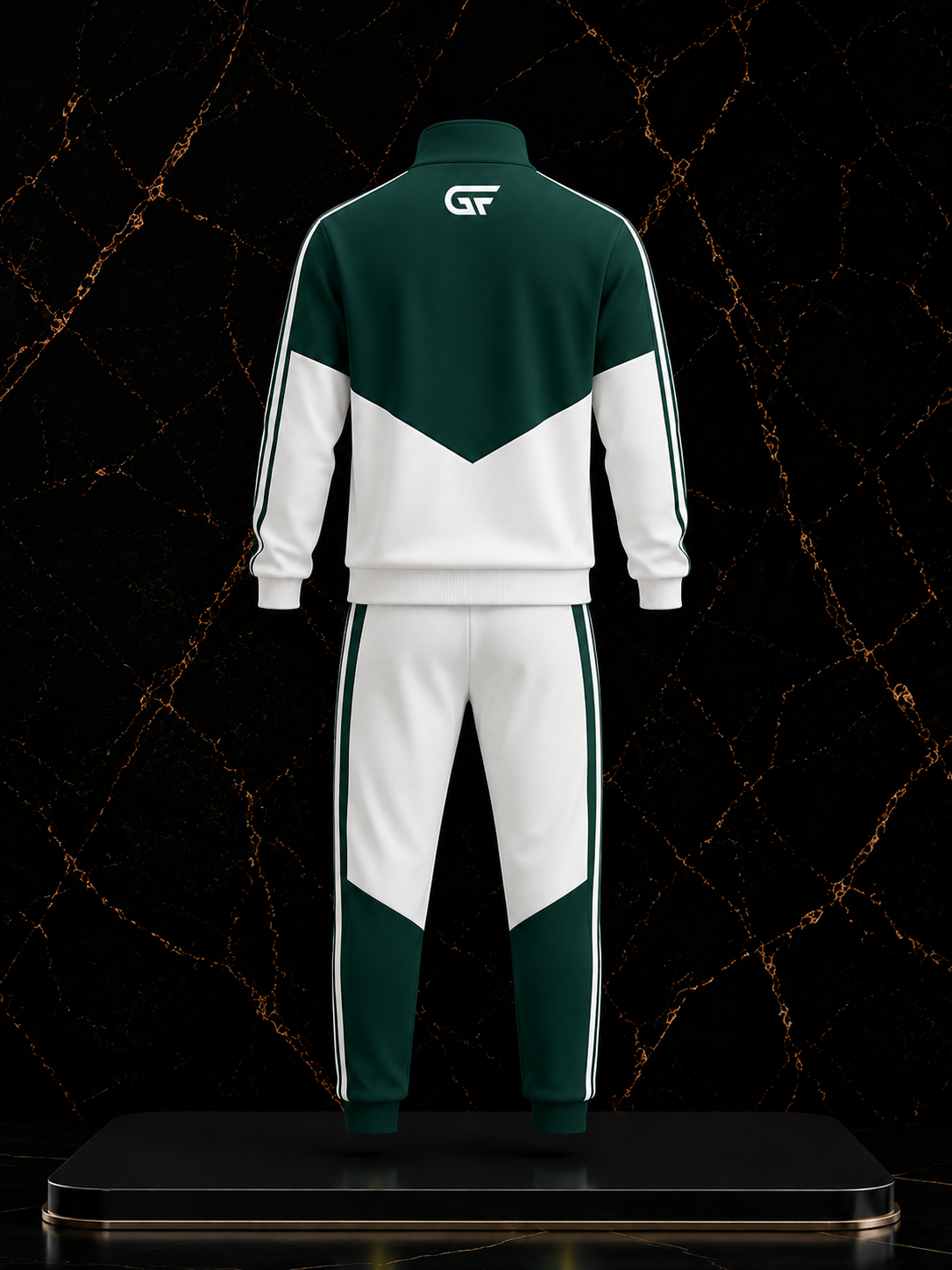 GF Pro Series Custom Performance Tracksuit – Forest Green & White Athletic Jacket and Jogger Set