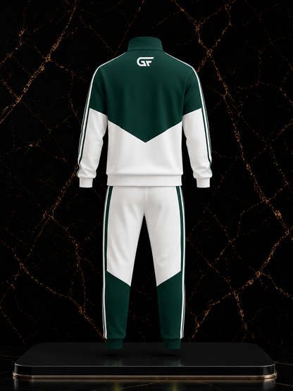 GF Pro Series Custom Performance Tracksuit – Forest Green & White Athletic Jacket and Jogger Set