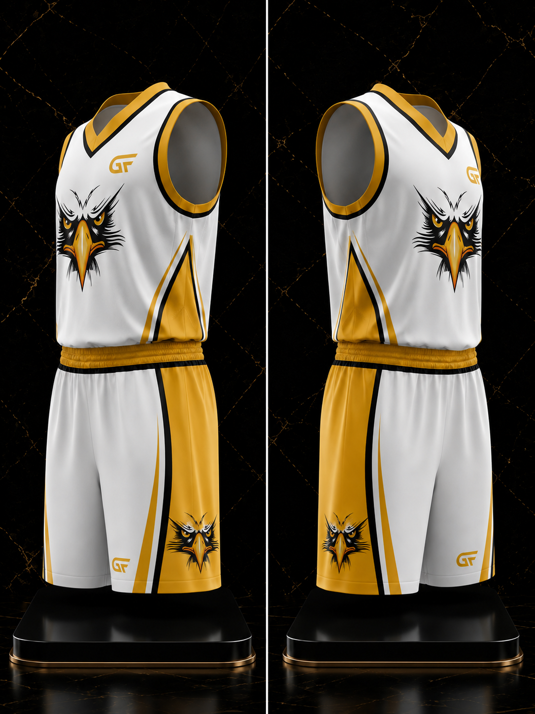 Custom Reversible Basketball Uniform – White & Gold | Personalized Team Jerseys | Glore Fashion