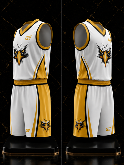 Custom Reversible Basketball Uniform – White & Gold | Personalized Team Jerseys | Glore Fashion