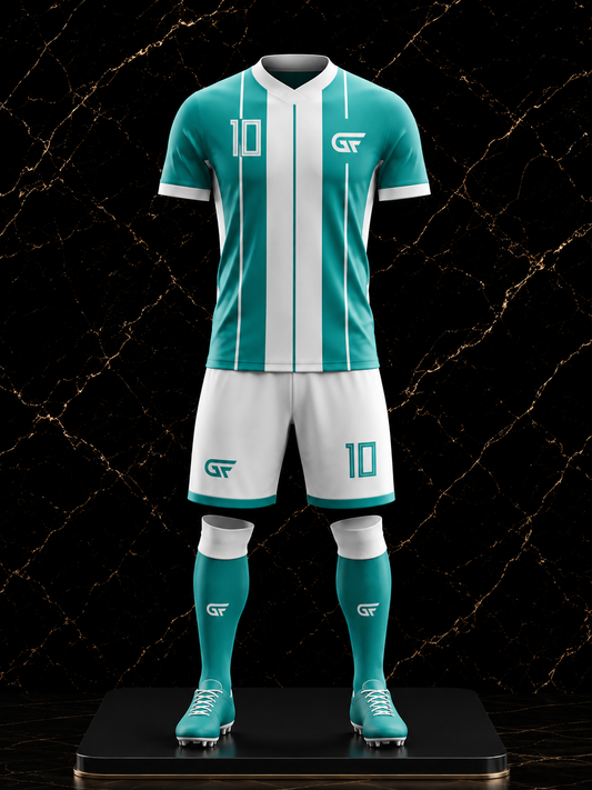 Custom Teal & White Soccer Uniform | Sublimated Football Jersey & Shorts | Personalized Team Kit | Glore Fashion
