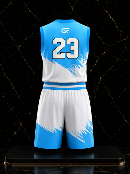 Custom Sky Blue & White Basketball Uniform | Sublimated Team Jersey & Shorts | Glore Fashion