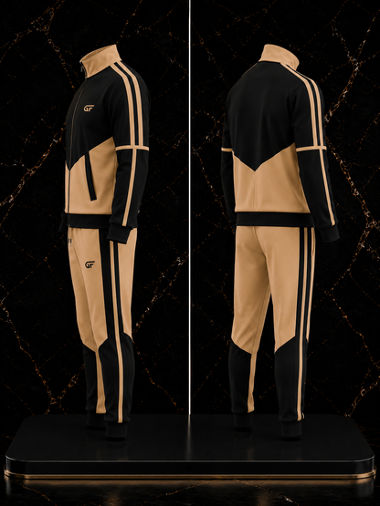 GF Pro Series Premium Custom Tracksuit – Black & Beige Full Zip Jacket & Jogger Set