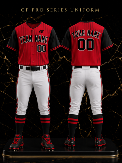 Red Pinstripe Custom Baseball Uniform | Personalized Team Jersey & Pants | Glore Fashion