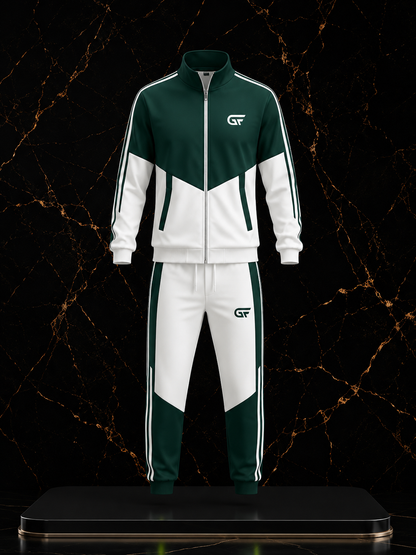 GF Pro Series Custom Performance Tracksuit – Forest Green & White Athletic Jacket and Jogger Set