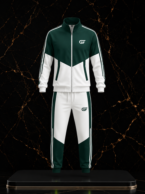 GF Pro Series Custom Performance Tracksuit – Forest Green & White Athletic Jacket and Jogger Set
