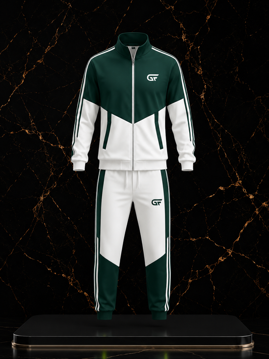 GF Pro Series Custom Performance Tracksuit – Forest Green & White Athletic Jacket and Jogger Set