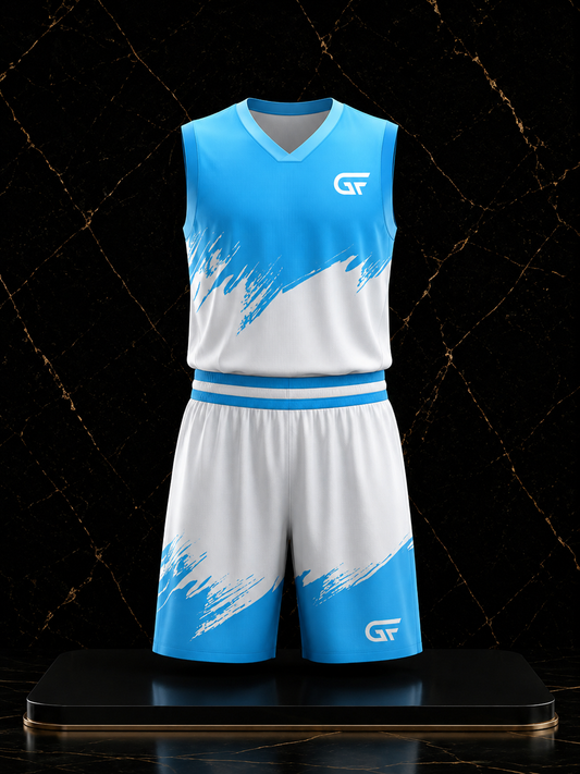 Custom Sky Blue & White Basketball Uniform | Sublimated Team Jersey & Shorts | Glore Fashion