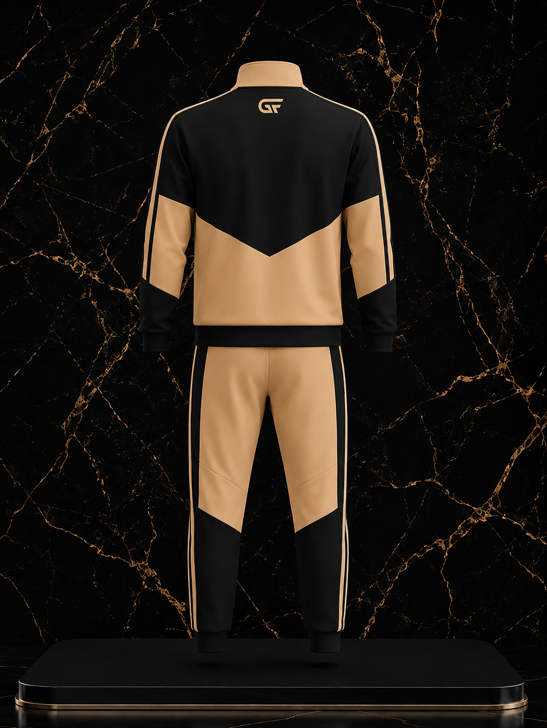 GF Pro Series Premium Custom Tracksuit – Black & Beige Full Zip Jacket & Jogger Set