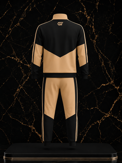 GF Pro Series Premium Custom Tracksuit – Black & Beige Full Zip Jacket & Jogger Set