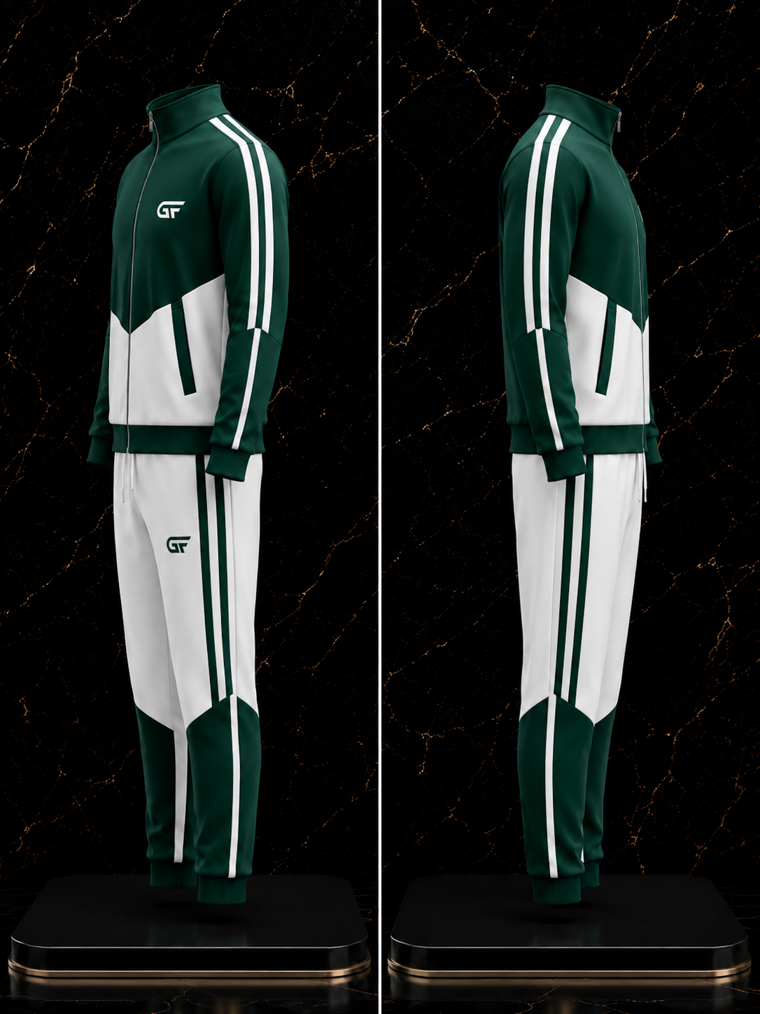 GF Pro Series Custom Performance Tracksuit – Forest Green & White Athletic Jacket and Jogger Set