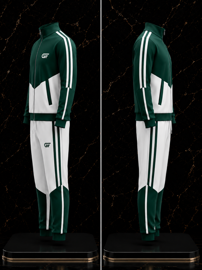 GF Pro Series Custom Performance Tracksuit – Forest Green & White Athletic Jacket and Jogger Set