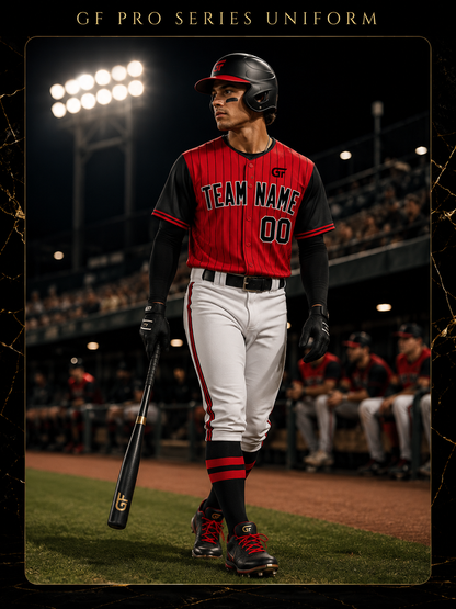 Red Pinstripe Custom Baseball Uniform | Personalized Team Jersey & Pants | Glore Fashion