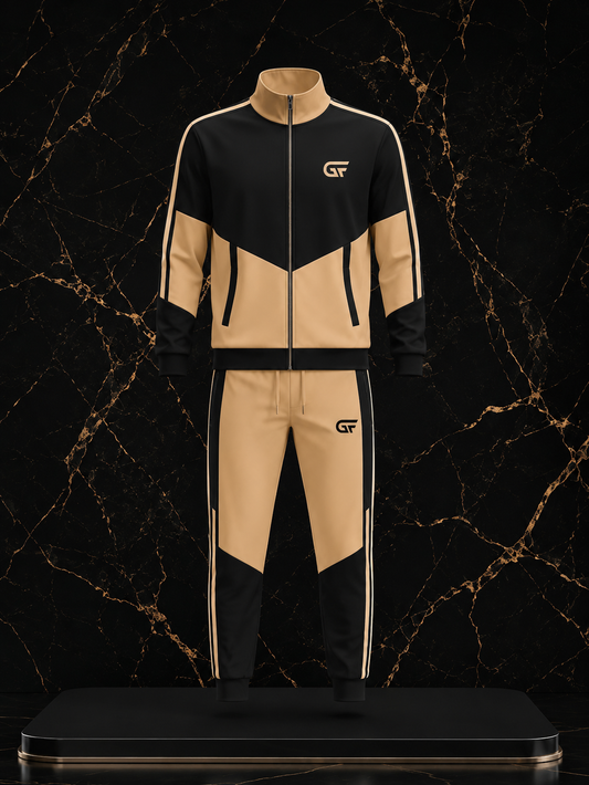 GF Pro Series Premium Custom Tracksuit – Black & Beige Full Zip Jacket & Jogger Set