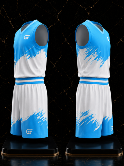 Custom Sky Blue & White Basketball Uniform | Sublimated Team Jersey & Shorts | Glore Fashion