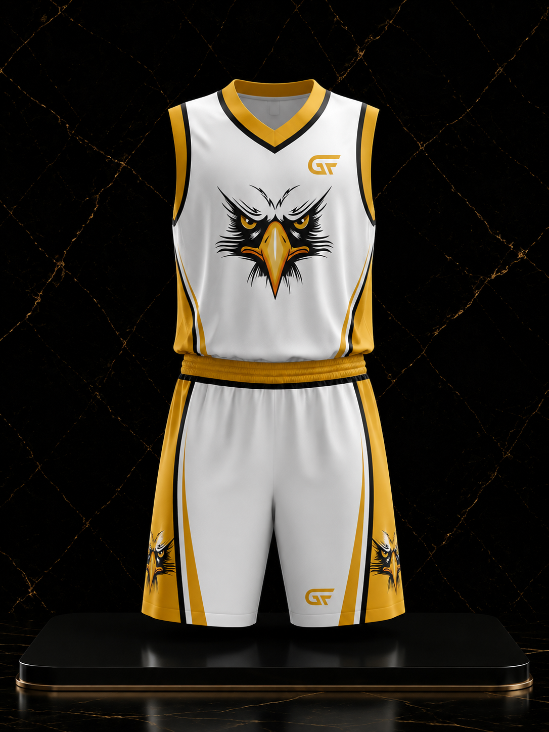 Custom Reversible Basketball Uniform – White & Gold | Personalized Team Jerseys | Glore Fashion