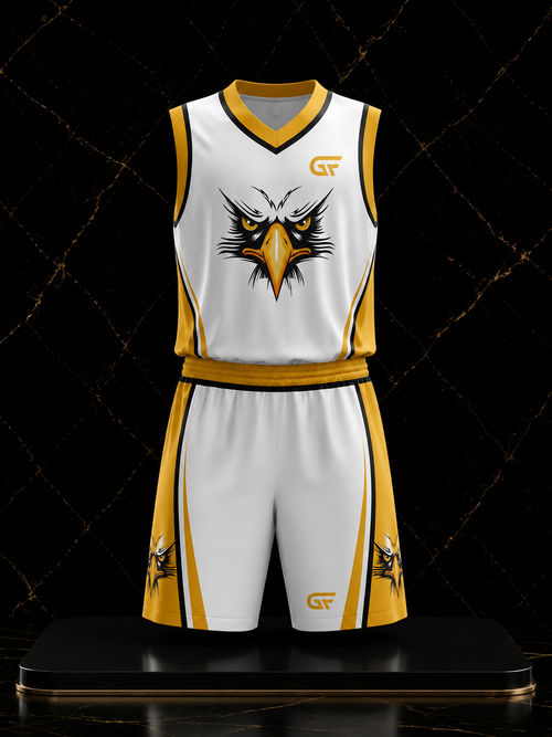 Custom Reversible Basketball Uniform – White & Gold | Personalized Team Jerseys | Glore Fashion